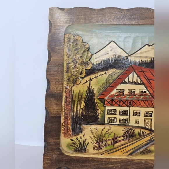 Hand Carved 3-D Wood Village Country Side Farm Life Hand Painted Picture - Picture 2 of 10